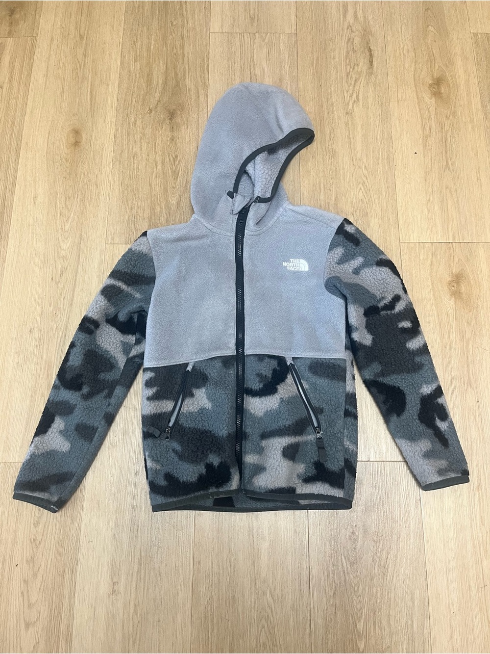 The North Face Kids' Grey Camo Hooded Fleece Jacket